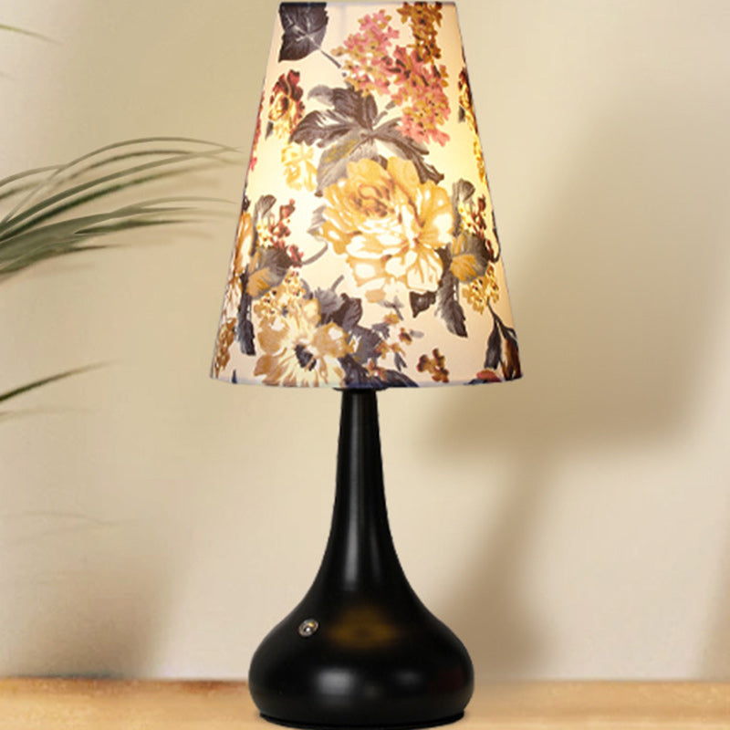 Traditional French Cylinder Floral Gourd Rechargeable Fabric Iron 1-Light Table Lamp Night Light For Bedside Lumendat