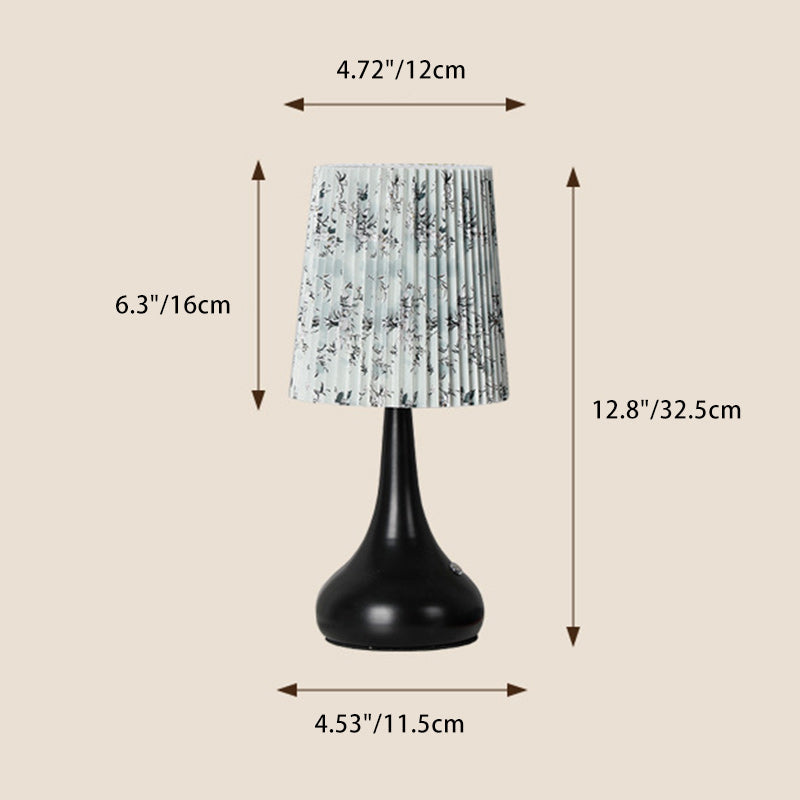 Traditional French Cylinder Floral Gourd Rechargeable Fabric Iron 1-Light Table Lamp Night Light For Bedside Lumendat
