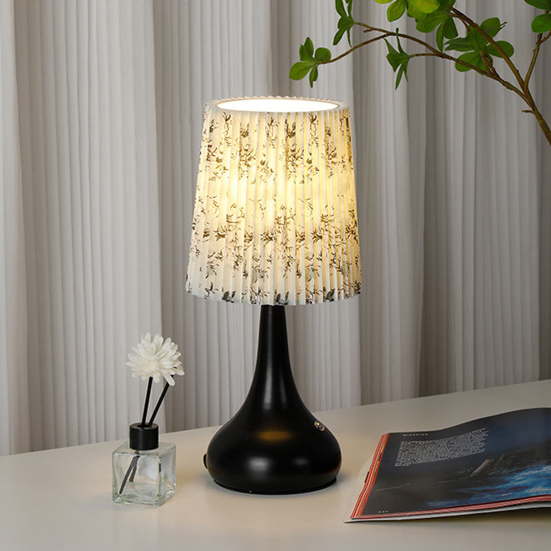 Traditional French Cylinder Floral Gourd Rechargeable Fabric Iron 1-Light Table Lamp Night Light For Bedside Lumendat
