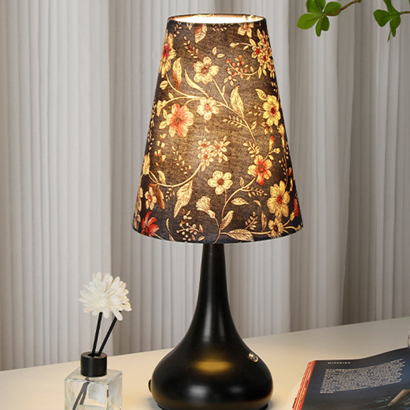 Traditional French Cylinder Floral Gourd Rechargeable Fabric Iron 1-Light Table Lamp Night Light For Bedside Lumendat