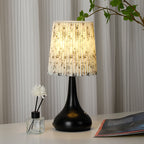 Traditional French Cylinder Floral Gourd Rechargeable Fabric Iron 1-Light Table Lamp Night Light For Bedside Lumendat