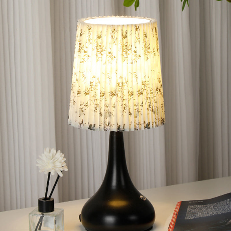 Traditional French Cylinder Floral Gourd Rechargeable Fabric Iron 1-Light Table Lamp Night Light For Bedside Lumendat