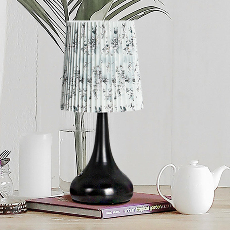 Traditional French Cylinder Floral Gourd Rechargeable Fabric Iron 1-Light Table Lamp Night Light For Bedside Lumendat
