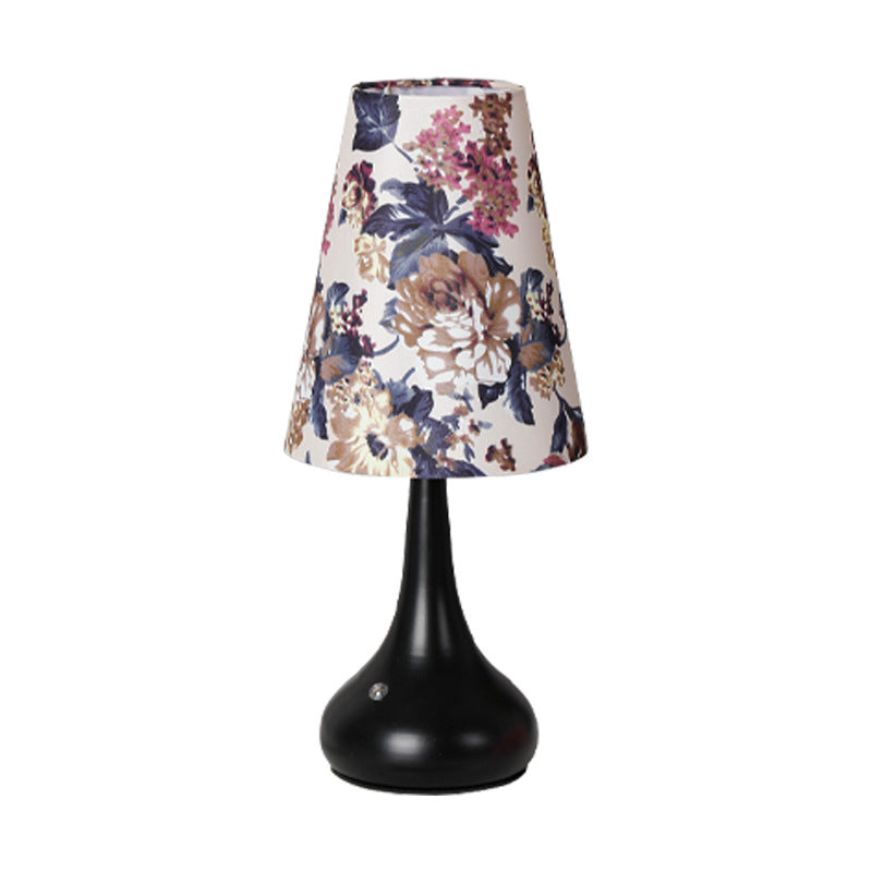 Traditional French Cylinder Floral Gourd Rechargeable Fabric Iron 1-Light Table Lamp Night Light For Bedside Lumendat