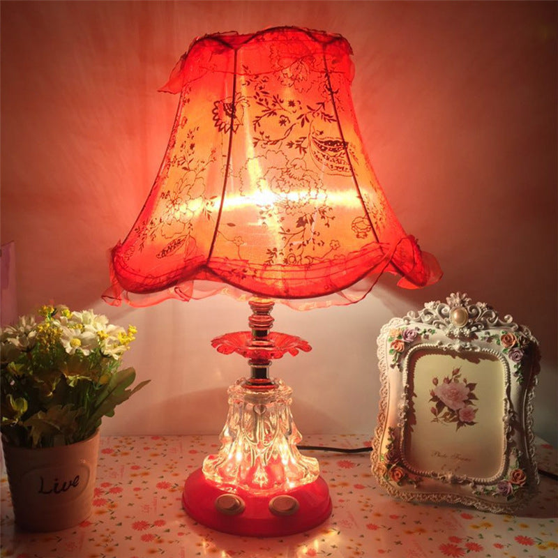 Traditional European Plastic Fabric Drum Lace Wedding 1-Light Table Lamp For Bedroom Lumendat