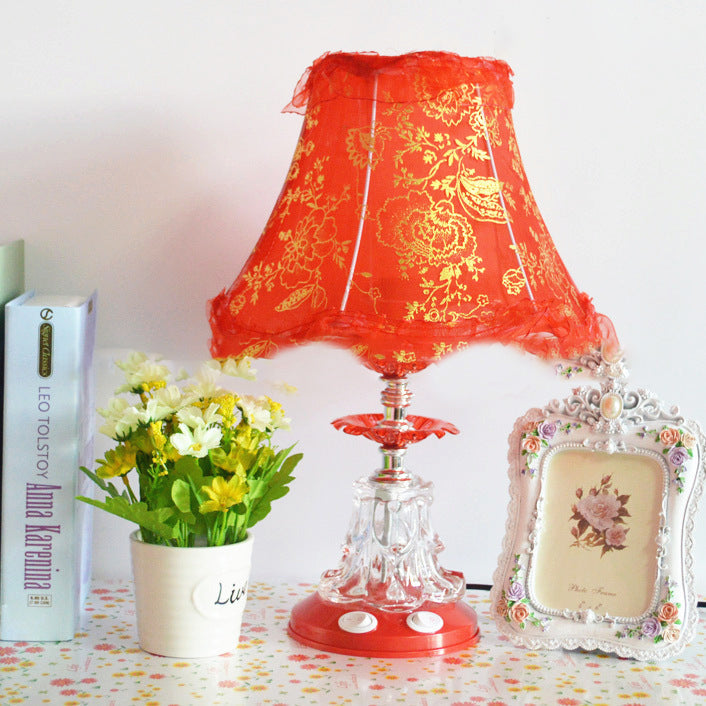 Traditional European Plastic Fabric Drum Lace Wedding 1-Light Table Lamp For Bedroom Lumendat