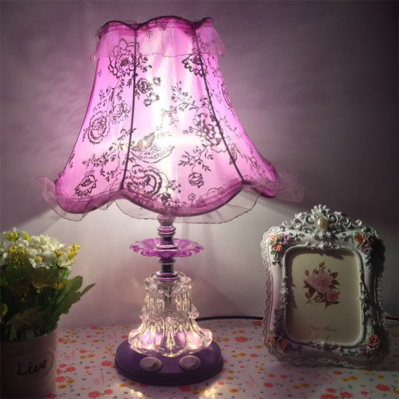 Traditional European Plastic Fabric Drum Lace Wedding 1-Light Table Lamp For Bedroom Lumendat