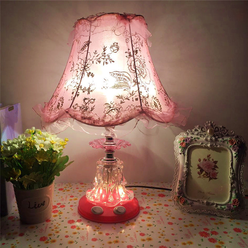 Traditional European Plastic Fabric Drum Lace Wedding 1-Light Table Lamp For Bedroom Lumendat