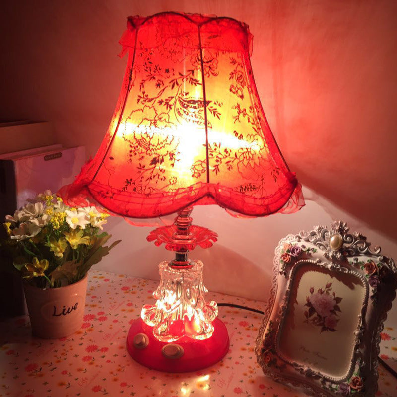 Traditional European Plastic Fabric Drum Lace Wedding 1-Light Table Lamp For Bedroom Lumendat
