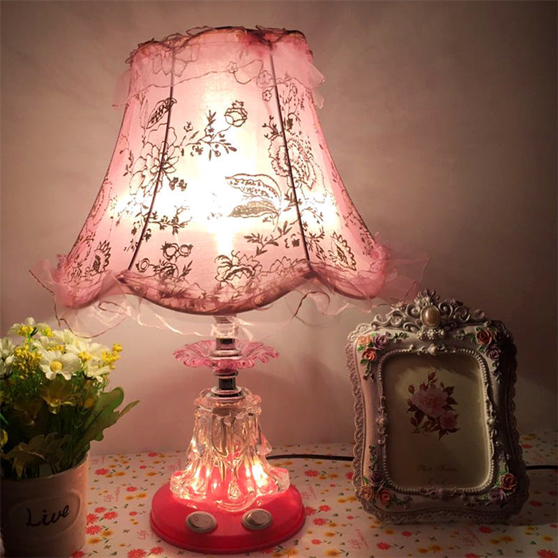 Traditional European Plastic Fabric Drum Lace Wedding 1-Light Table Lamp For Bedroom Lumendat