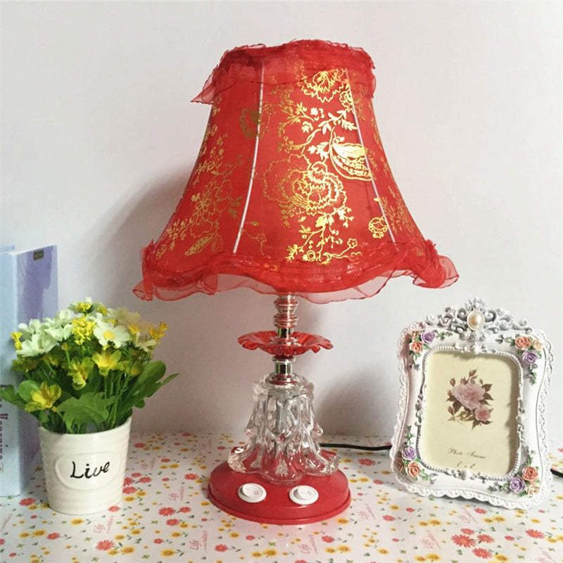 Traditional European Plastic Fabric Drum Lace Wedding 1-Light Table Lamp For Bedroom Lumendat