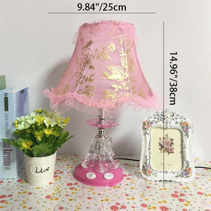 Traditional European Plastic Fabric Drum Lace Wedding 1-Light Table Lamp For Bedroom Lumendat
