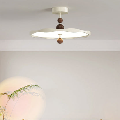 Traditional French Iron Aluminum Acrylic Round Wave LED Semi-Flush Mount Ceiling Light For Bedroom