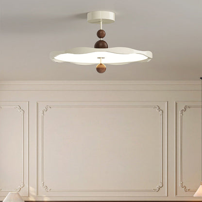 Traditional French Iron Aluminum Acrylic Round Wave LED Semi-Flush Mount Ceiling Light For Bedroom