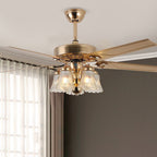 Traditional European Bell Floral Iron Wood PVC Glass 5-Light Downrods Ceiling Fan Light For Living Room Lumendat