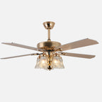 Traditional European Bell Floral Iron Wood PVC Glass 5-Light Downrods Ceiling Fan Light For Living Room Lumendat