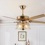 Traditional European Bell Floral Iron Wood PVC Glass 5-Light Downrods Ceiling Fan Light For Living Room Lumendat