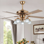 Traditional European Bell Floral Iron Wood PVC Glass 5-Light Downrods Ceiling Fan Light For Living Room Lumendat