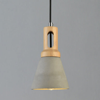 Contemporary Scandinavian Wood Cement Conic 1-Light Pendant Light For Dining Room
