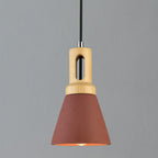 Contemporary Scandinavian Wood Cement Conic 1-Light Pendant Light For Dining Room