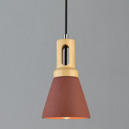 Contemporary Scandinavian Wood Cement Conic 1-Light Pendant Light For Dining Room