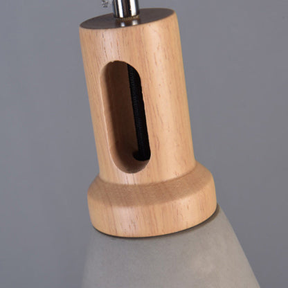 Contemporary Scandinavian Wood Cement Conic 1-Light Pendant Light For Dining Room