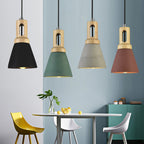 Contemporary Scandinavian Wood Cement Conic 1-Light Pendant Light For Dining Room
