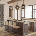 Contemporary Industrial Cylinder Rusty Cage Wood Metal 1-Light Pendant Light For Dining Room