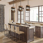 Contemporary Industrial Cylinder Rusty Cage Wood Metal 1-Light Pendant Light For Dining Room