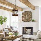 Contemporary Industrial Cylinder Rusty Cage Wood Metal 1-Light Pendant Light For Dining Room