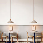 Traditional Japanese Cement Wood Umbellate Conic Texture 1/2/3 Light Pendant Light Island Light For Dining Room