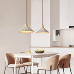 Traditional Japanese Cement Wood Umbellate Conic Texture 1/2/3 Light Pendant Light Island Light For Dining Room