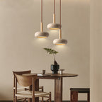 Traditional Japanese Round Travertine Wood LED Pendant Light Island Light for Dining Room BulbSquare