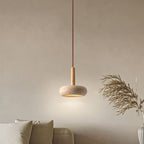 Traditional Japanese Round Travertine Wood LED Pendant Light Island Light for Dining Room BulbSquare