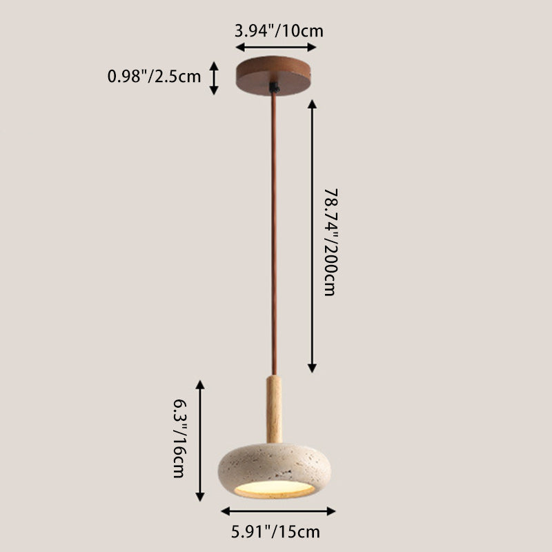 Traditional Japanese Round Travertine Wood LED Pendant Light Island Light for Dining Room BulbSquare