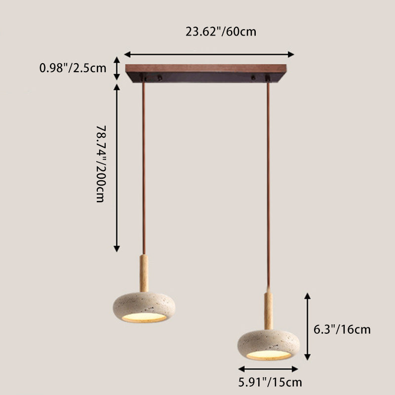 Traditional Japanese Round Travertine Wood LED Pendant Light Island Light for Dining Room BulbSquare