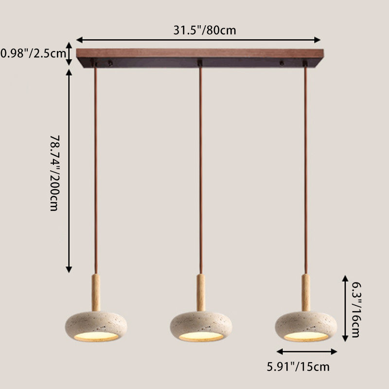 Traditional Japanese Round Travertine Wood LED Pendant Light Island Light for Dining Room BulbSquare