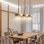 Traditional Japanese Round Travertine Wood LED Pendant Light Island Light for Dining Room BulbSquare