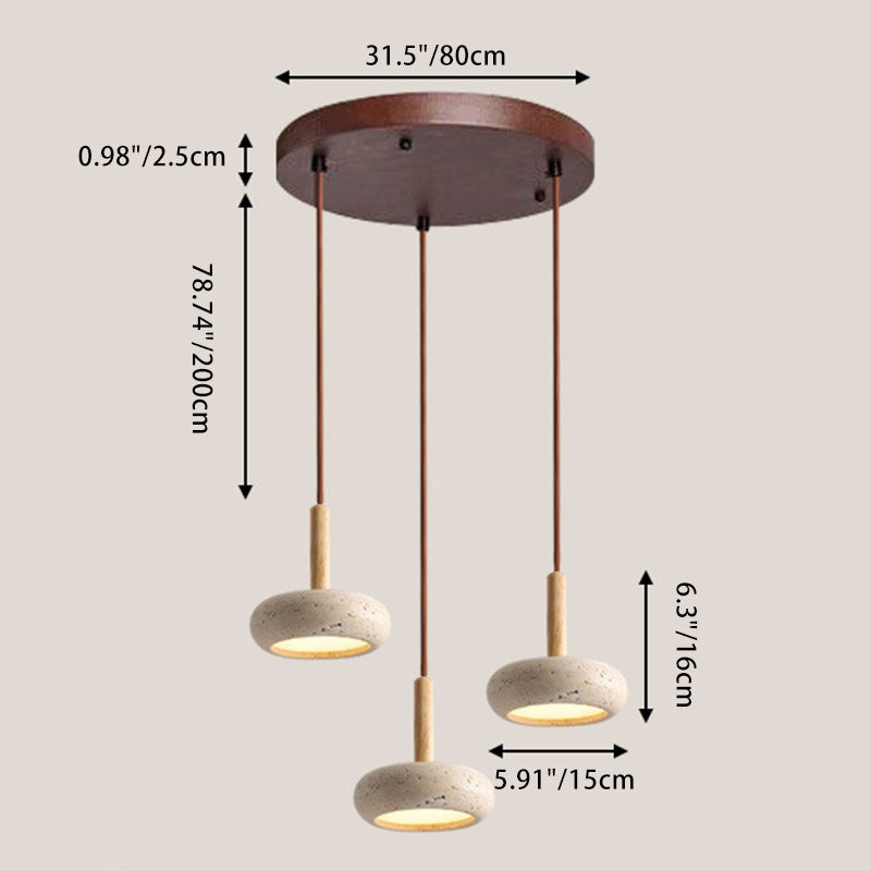 Traditional Japanese Round Travertine Wood LED Pendant Light Island Light for Dining Room BulbSquare