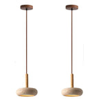 Traditional Japanese Round Travertine Wood LED Pendant Light Island Light for Dining Room BulbSquare