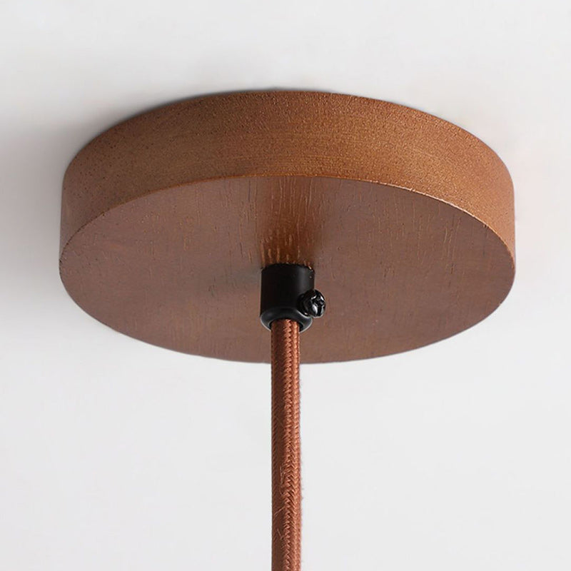 Traditional Japanese Round Travertine Wood LED Pendant Light Island Light for Dining Room BulbSquare