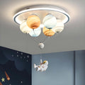 Contemporary Creative Kids Planet Space Hot Air Balloon Astronaut Iron Resin Glass 6-Light LED Semi-Flush Mount Ceiling Light For Bedroom Lumendat