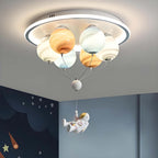 Contemporary Creative Kids Planet Space Hot Air Balloon Astronaut Iron Resin Glass 6-Light LED Semi-Flush Mount Ceiling Light For Bedroom Lumendat