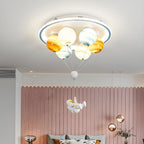Contemporary Creative Kids Planet Space Hot Air Balloon Astronaut Iron Resin Glass 6-Light LED Semi-Flush Mount Ceiling Light For Bedroom Lumendat
