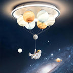 Contemporary Creative Kids Planet Space Hot Air Balloon Astronaut Iron Resin Glass 6-Light LED Semi-Flush Mount Ceiling Light For Bedroom Lumendat