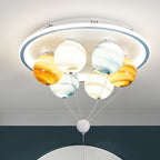 Contemporary Creative Kids Planet Space Hot Air Balloon Astronaut Iron Resin Glass 6-Light LED Semi-Flush Mount Ceiling Light For Bedroom Lumendat