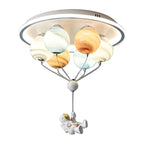 Contemporary Creative Kids Planet Space Hot Air Balloon Astronaut Iron Resin Glass 6-Light LED Semi-Flush Mount Ceiling Light For Bedroom Lumendat