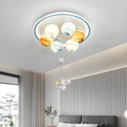 Contemporary Creative Kids Planet Space Hot Air Balloon Astronaut Iron Resin Glass 6-Light LED Semi-Flush Mount Ceiling Light For Bedroom Lumendat