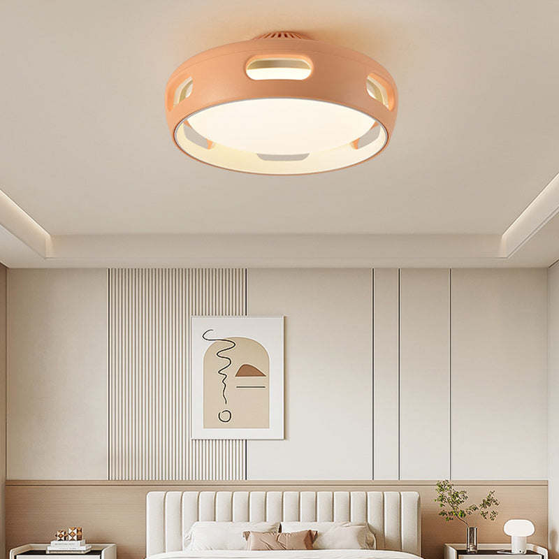 Contemporary Nordic Round Bladeless Pc Acrylic LED Semi-flush Mount Ceiling Fan Light for Bedroom BulbSquare