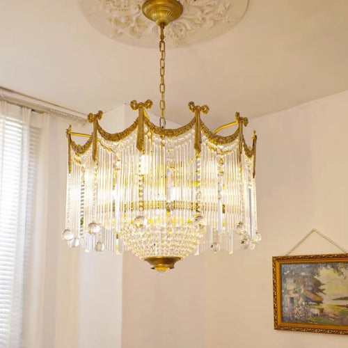 Traditional French Brass Crystal Bow Tie Tassel 4/6/8 Light Chandeliers for Living Room